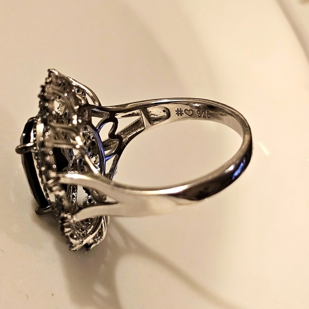 4.04 CTW Black Spinel Rhodium Over 925 Sterling Silver Ring R1P26 - Picture 7 of 9